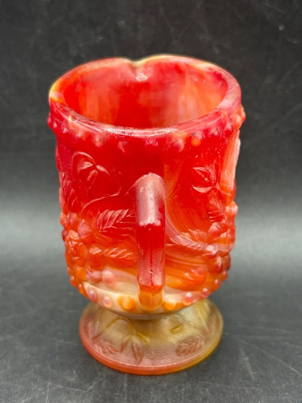 Vintage Marbled Slag Glass Creamer Floral Motif Mini Pitcher Jug Vessel Decor